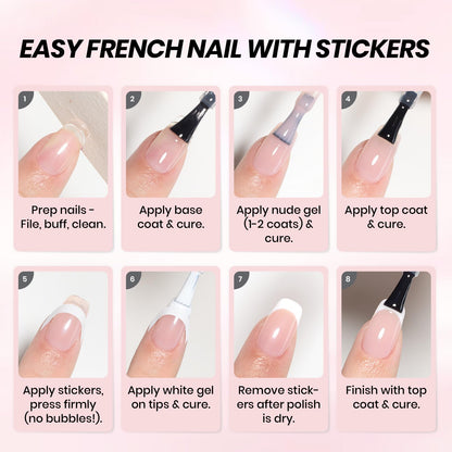 Beetles French Tip Gel Polish Set – Nude Pink & White, UV/LED Soak-Off, 2 Sticker Styles