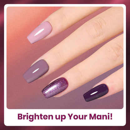 Beetles Purple Gel Nail Polish Set – 6 Colors (Muse of Midnight) | Cat Eye Glitter, UV/LED, Soak Off