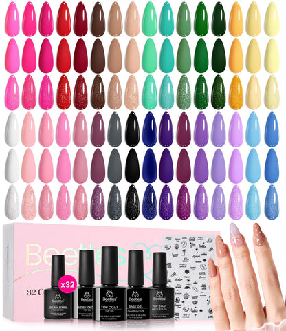 Beetles Spring Gel Polish Set — 32 Colors UV/LED Nails Kit with Base & Top Coats