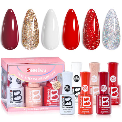 Beetles Valentines Gel Nail Polish Set – 6 Crimson Glamour Colors for At-Home Nail Art