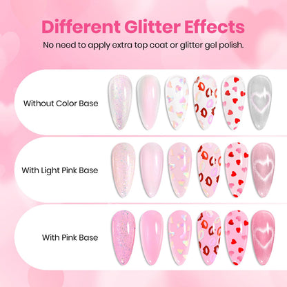 Beetles Valentine's Limited Gel Top Coat Set – 6×10ml Heart, Kiss Mark & Cat Eye Glitter