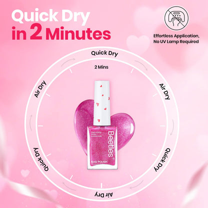 Beetles Pink Nail Polish Set – Hearts Aflutter (6 Colors): Quick Dry, Long-Lasting Glitter & Pearl Finish