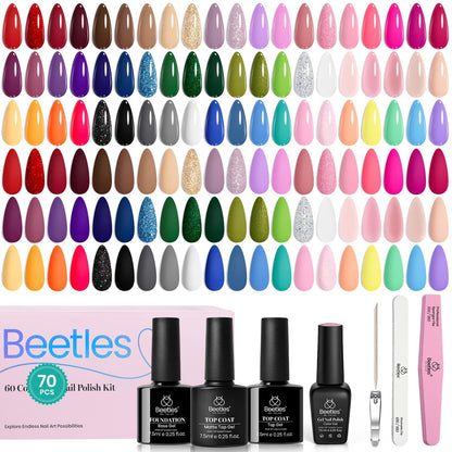 Beetles Winter Gel Nail Polish Set — 60 Colors, Base & Top Coat Kit, 8-Piece Tools, UV/LED Ready for DIY Nails