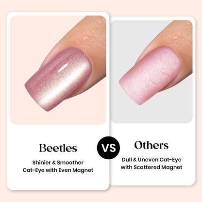 Beetles X Press Cat Eye Nails – 7 Colors, 16 Sizes, 224 Pcs | Short Square Press-On Nails