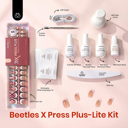 Beetles X Press Gel Nail Kit: 224 French Tip Press-On Nails + Mini UV Lamp | All-in-One DIY Manicure
