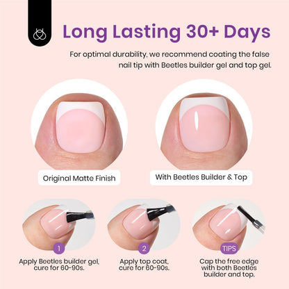 Beetles X Press Plus French Tip Toenails – Ivory French, Pink Short Square Press-On Toe Nails (252 Pcs, 18 Sizes) – Salon-Quality Gel Tips