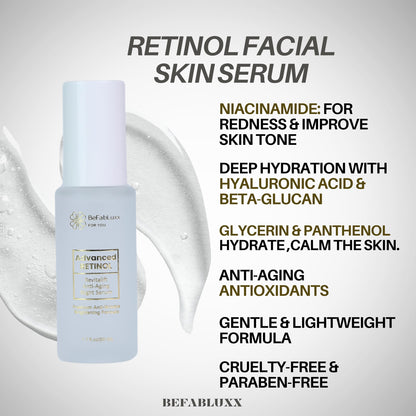BeFabLuxx Advanced Retinol Serum – Night Anti-Aging Serum for Face & Neck with Hyaluronic, Niacinamide & Collagen