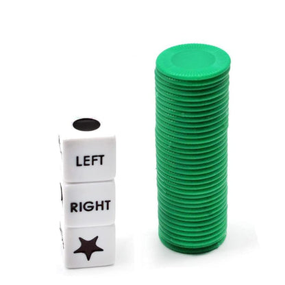 Befantasway Right Left Center Dice Game Set – 3 Dice + 36 Chips – Green