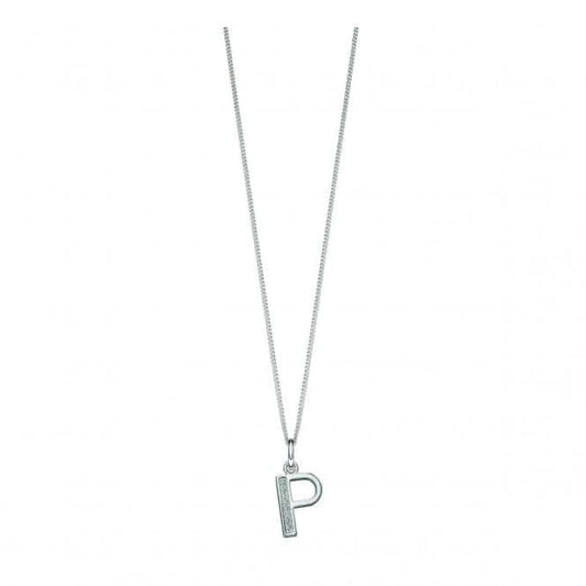 Beginnings Sterling Silver Art Deco Initial P Cubic Zirconia Pendant P4738C
