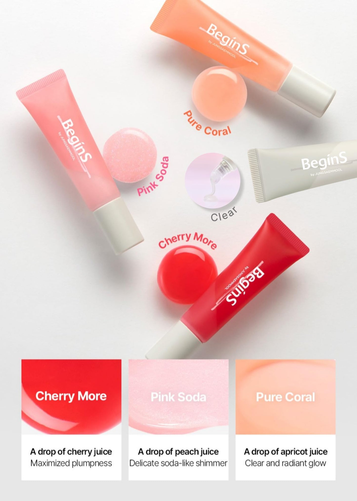 BeginS by JUNGSAEMMOOL Lip Care Color Oil #Pure Coral – Vegan Tinted Lip Oil with Jelly Massager, Cooling Hydration