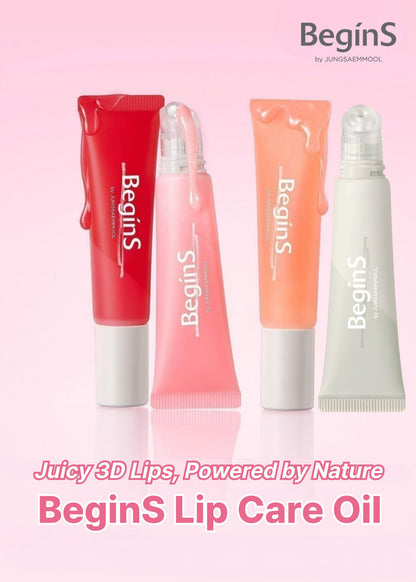 BeginS Lip Care Oil Clear – Vegan Hydrating Lip Oil with Jelly Massager (0.34 fl oz)