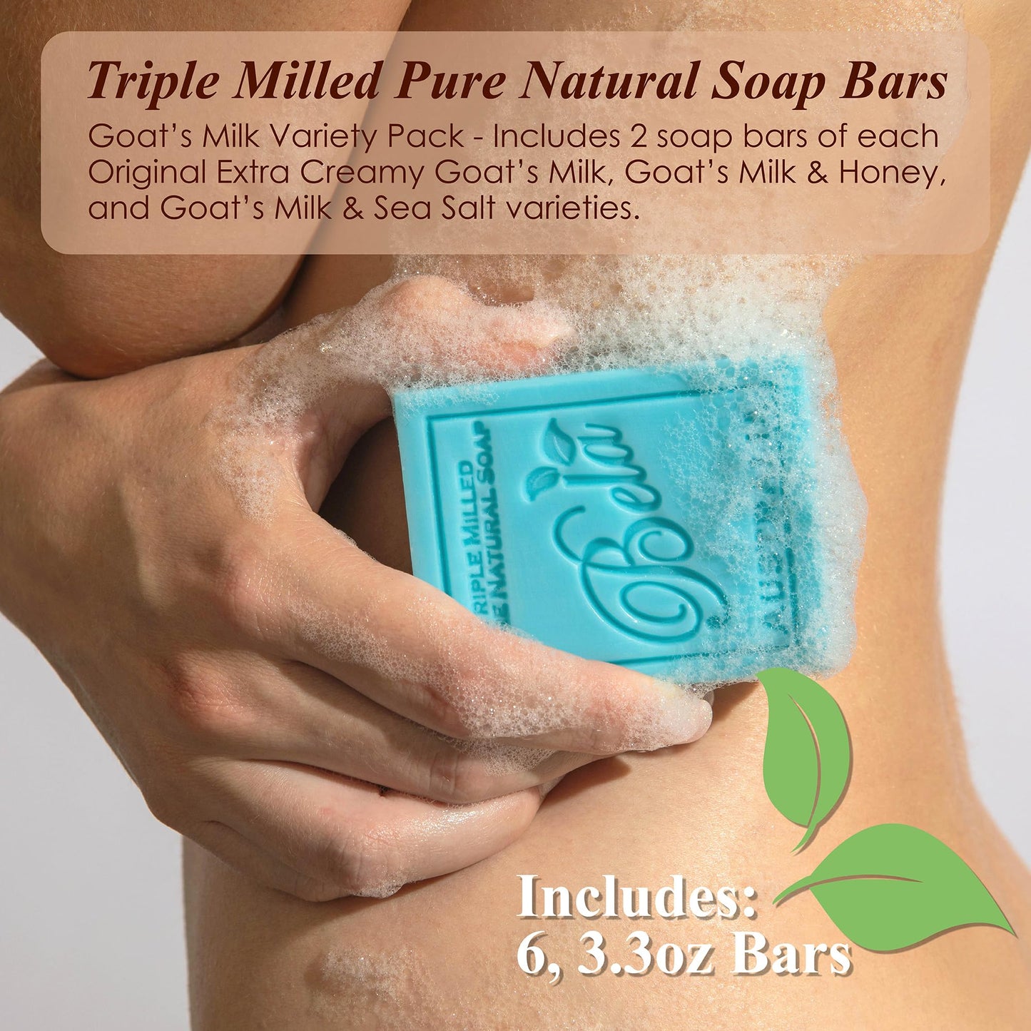 BELA Soap Bar Variety Pack – Goat Milk, Honey & Sea Salt, Triple Milled