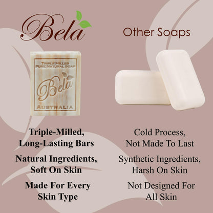 BELA Triple Milled Soap Variety Pack – 6 Bars, 3.3 oz Each, Made in Australia