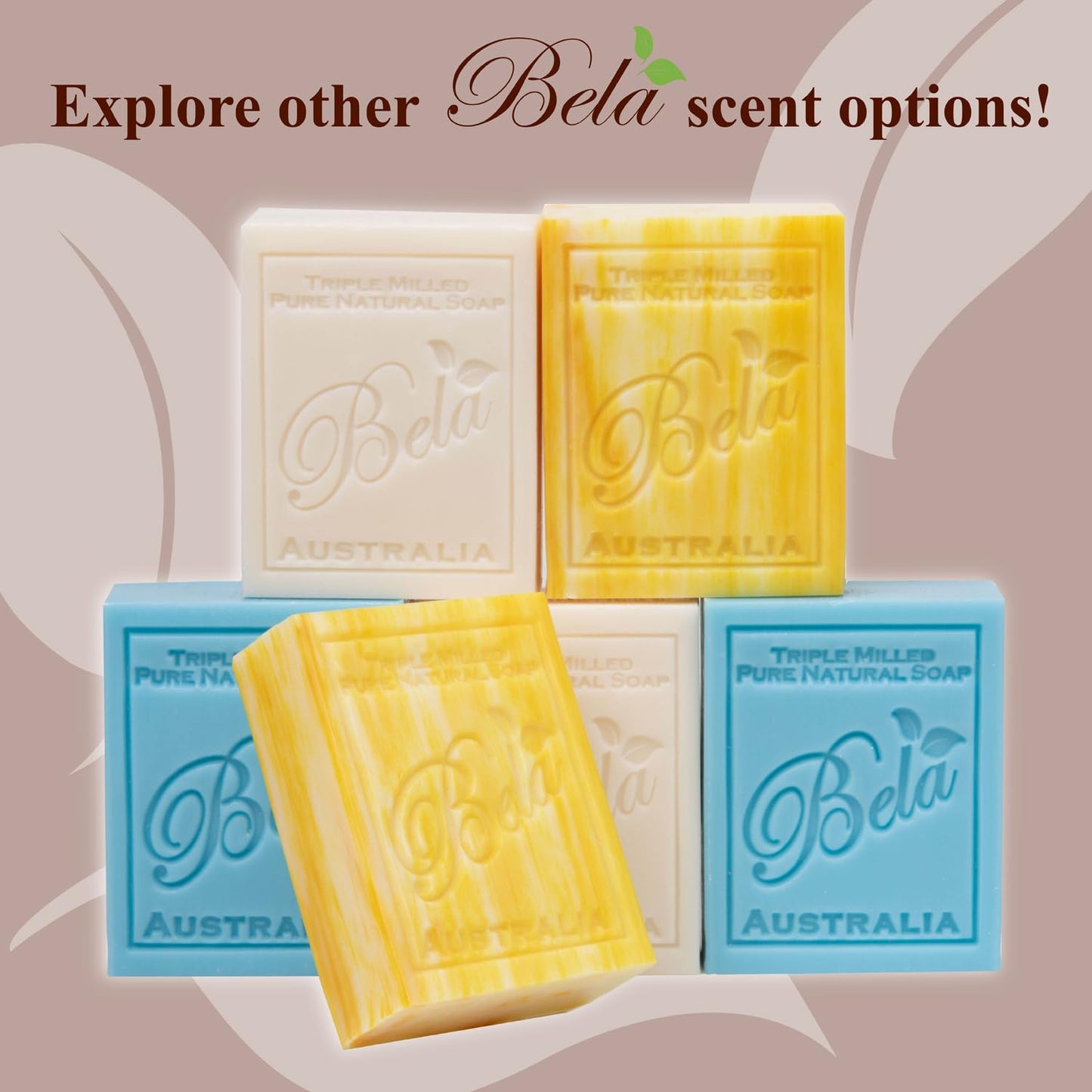 BELA Triple Milled Soap Variety Pack – 6 Bars, 3.3 oz Each, Made in Australia