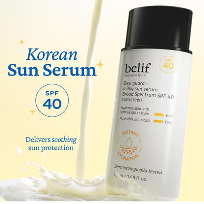 belif Milky Niacinamide Sunscreen SPF 40 – Lightweight, Invisible Sun Serum with 7 Types of Hyaluronic Acid