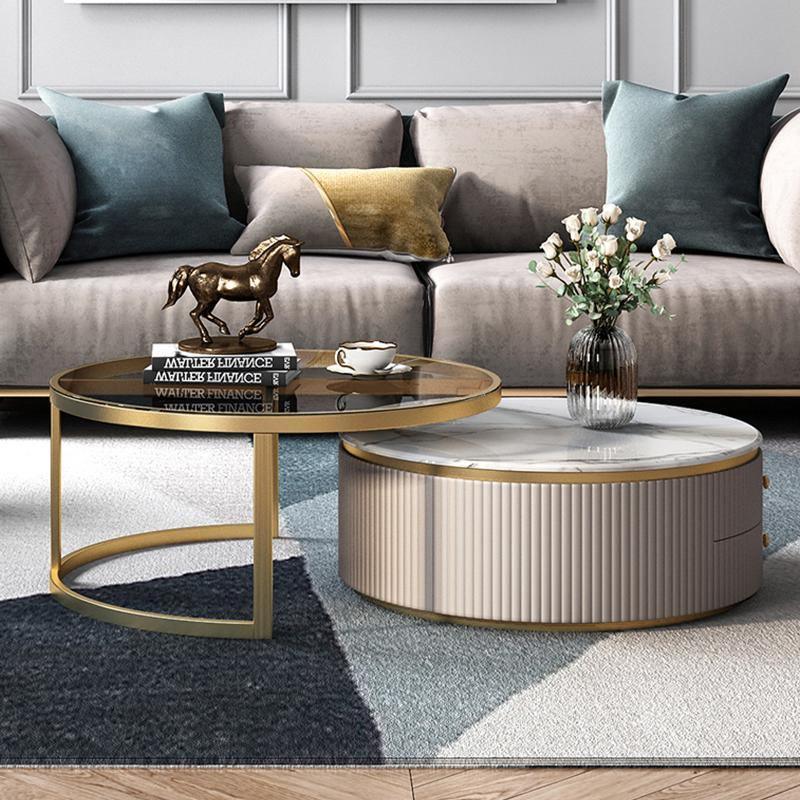 Bell Nesting Coffee Table Set, White & Gold