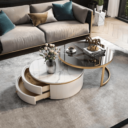 Bell Nesting Coffee Table Set, White & Gold
