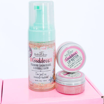 Bella & Bear Goddess Mini Gift Set — 2-in-1 Shower Gel, Bubble Bath, Lip Scrub & Lip Butter