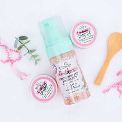 Bella & Bear Goddess Mini Gift Set — 2-in-1 Shower Gel, Bubble Bath, Lip Scrub & Lip Butter