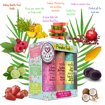 Bella & Bear Paradise Fruits Bath Salts – Pack of 6, 2oz Each | Fruity Foot Soak Gift