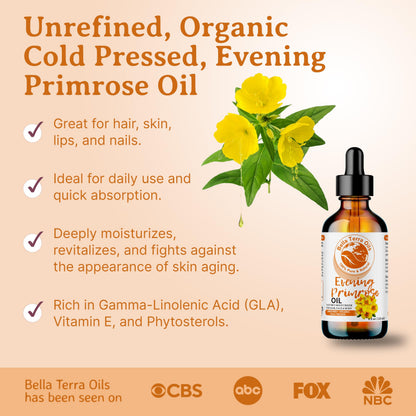 Bella Terra Oils Organic Evening Primrose Oil 8 oz | Pure Primrose with GLA