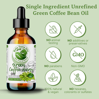 Bella Terra Oils Green Coffee Bean Oil, 16oz – Purity, Vitamins, Hydration for Radiant Skin