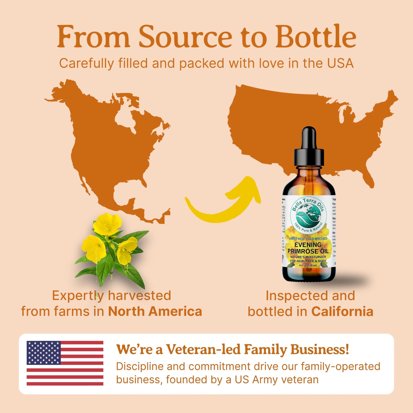 Bella Terra Oils Organic Evening Primrose Oil 8 oz | Cold-Pressed Seed-to-Bottle Purity