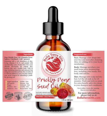 Bella Terra Oils - Prickly Pear Seed Oil 2oz | Vitamin A & Magnesium Rich Skincare