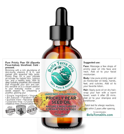 Bella Terra Oils Prickly Pear Seed Oil 2 oz – Cold-Pressed, Vitamin E & Linoleic Rich
