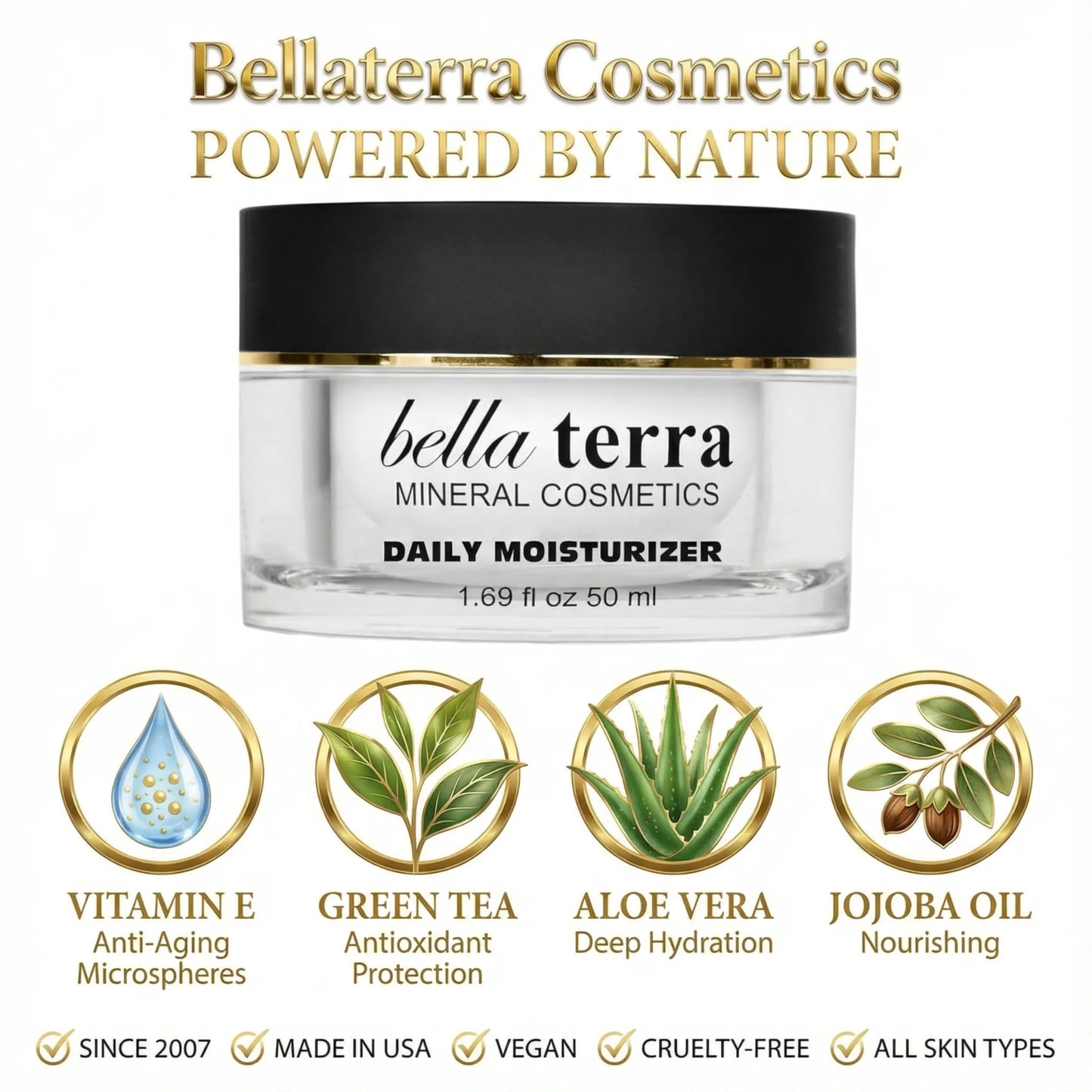 Bellaterra Cosmetics Daily Face Moisturizer – Aloe Vera, Green Tea, Vitamin E, Lightweight Hydration