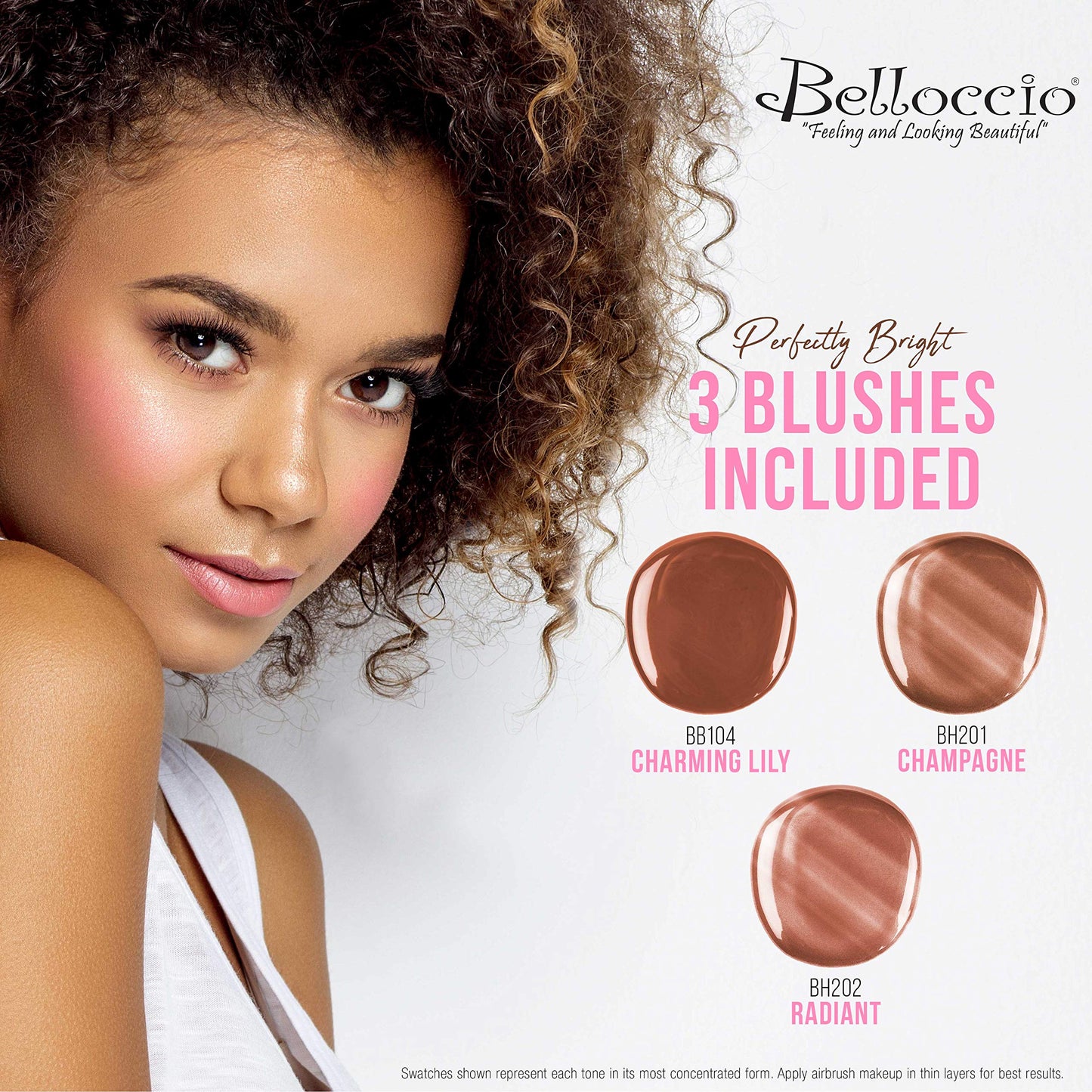Belloccio Professional Airbrush Makeup System — Four 1/4 oz Foundation Shades + Primer, Blush, Bronzer & Highlighter Kit