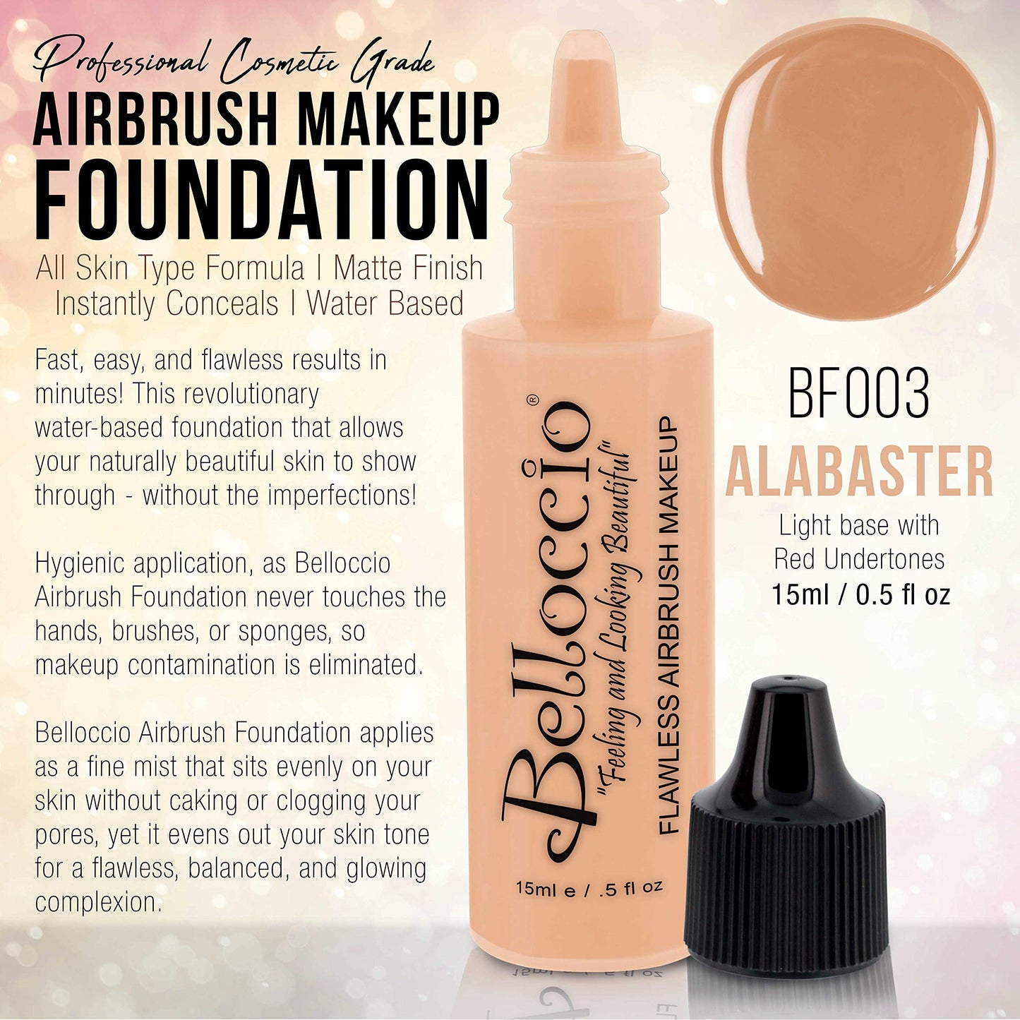 Belloccio Pro Airbrush Foundation - Buff-Light with Golden Undertones (1/2 oz)