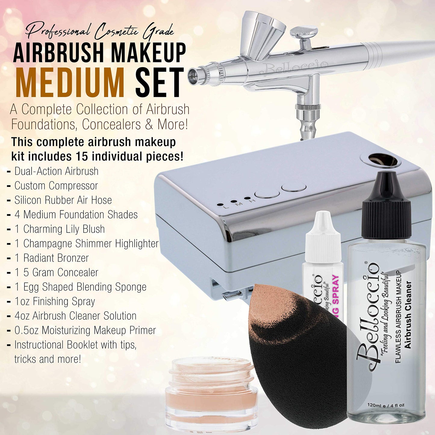 Belloccio Professional Airbrush Makeup System — 4 Foundation Shades & Bonus Items