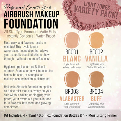 Belloccio Fair Color Shade Foundation Set – Professional Airbrush Makeup in 1/2 oz Bottles