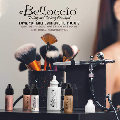 Belloccio Professional Airbrush Makeup System — Four 1/4 oz Foundation Shades + Primer, Blush, Bronzer & Highlighter Kit