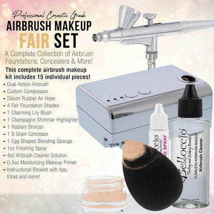 Belloccio Professional Airbrush Makeup System — Four 1/4 oz Foundation Shades + Primer, Blush, Bronzer & Highlighter Kit