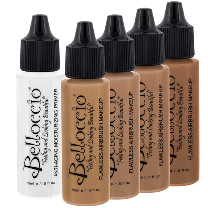 Belloccio Tan Color Shade Foundation Set — 4 Half-Ounce Shades + Primer