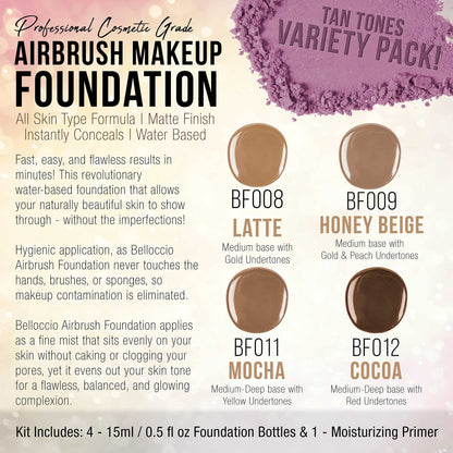 Belloccio Tan Color Shade Foundation Set — 4 Half-Ounce Shades + Primer