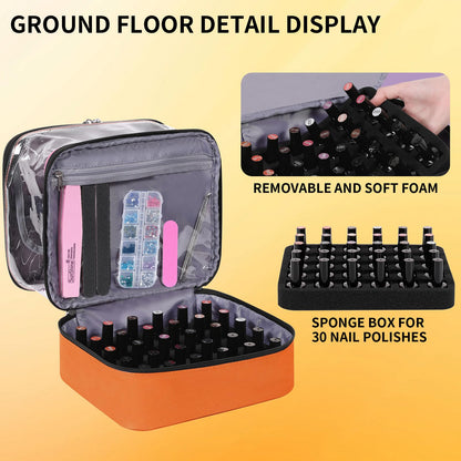 Beloving Clear Nail Polish Organizer – Double-Layer Case for 30 Bottles & Included Nail Dryer | Portable Orange