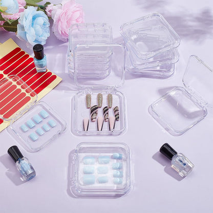 BENECREAT 20Pcs Press On Nail Storage Box – 2 Sizes, Clear Display Boxes with Adhesive Tape