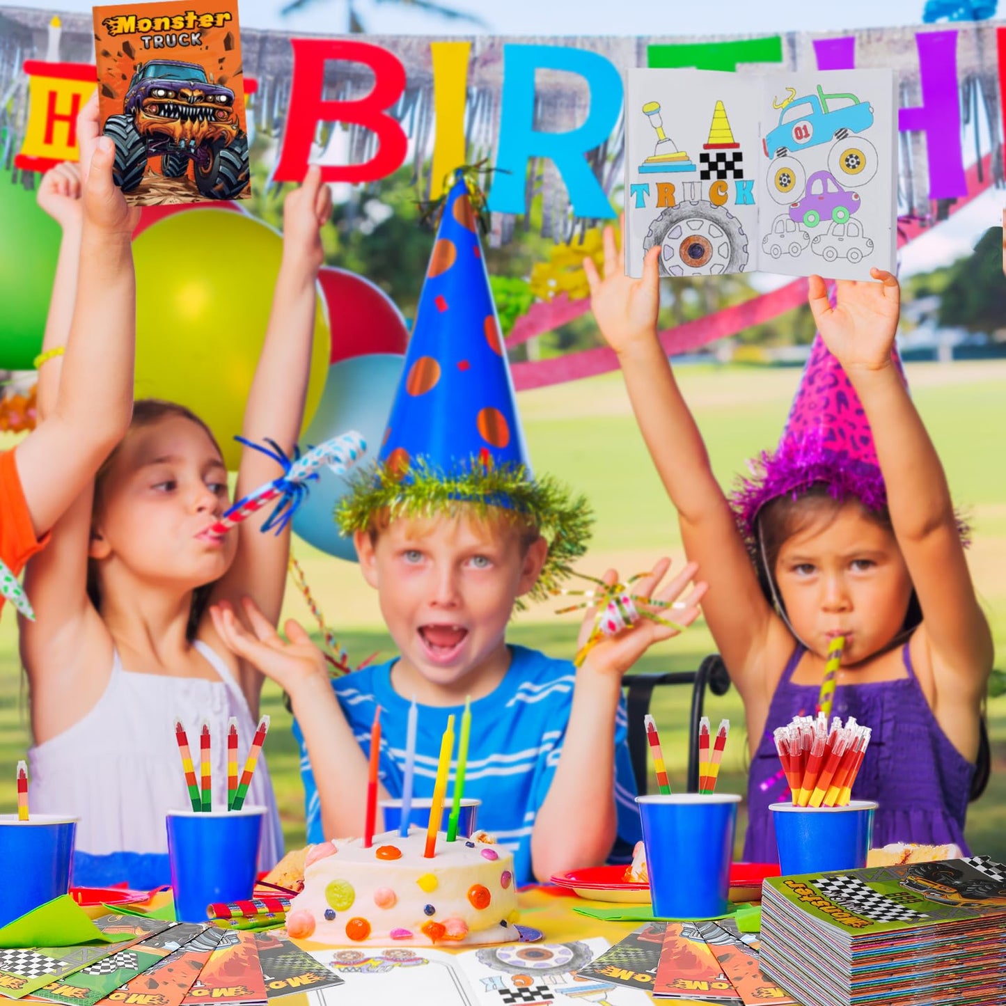 BenLouis 24 Pcs Monster Truck Mini Coloring Books for Kids | Party Favors & Travel