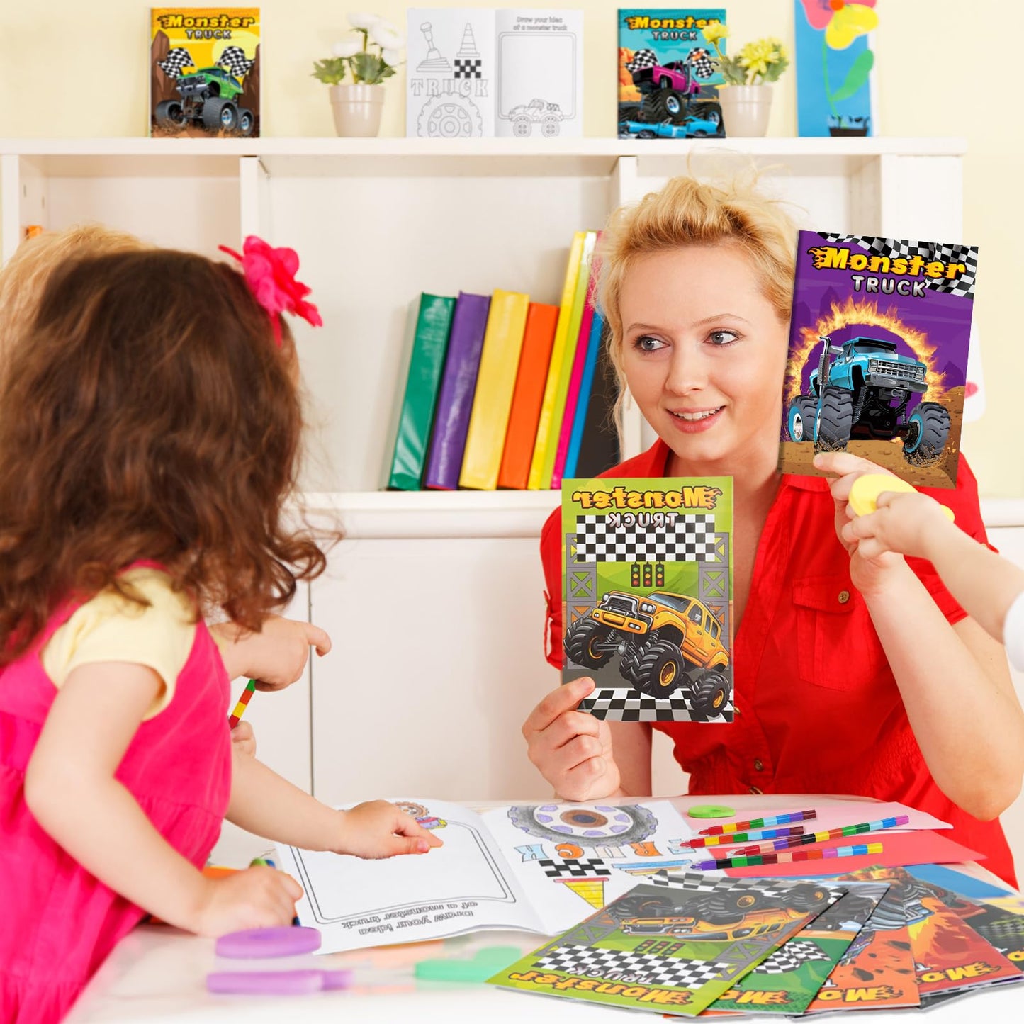 BenLouis 24 Pcs Monster Truck Mini Coloring Books for Kids | Party Favors & Travel