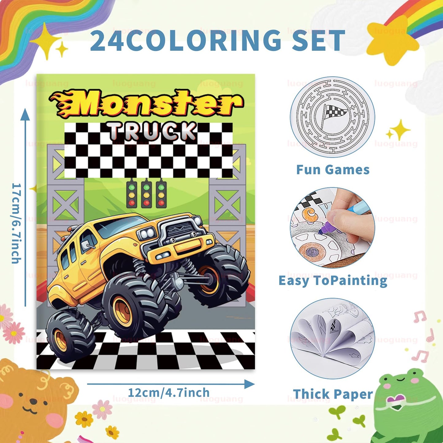 BenLouis 24 Pcs Monster Truck Mini Coloring Books for Kids | Party Favors & Travel