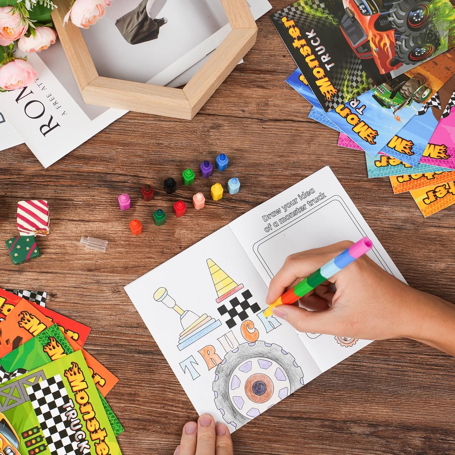 BenLouis 24 Pcs Monster Truck Mini Coloring Books for Kids | Party Favors & Travel