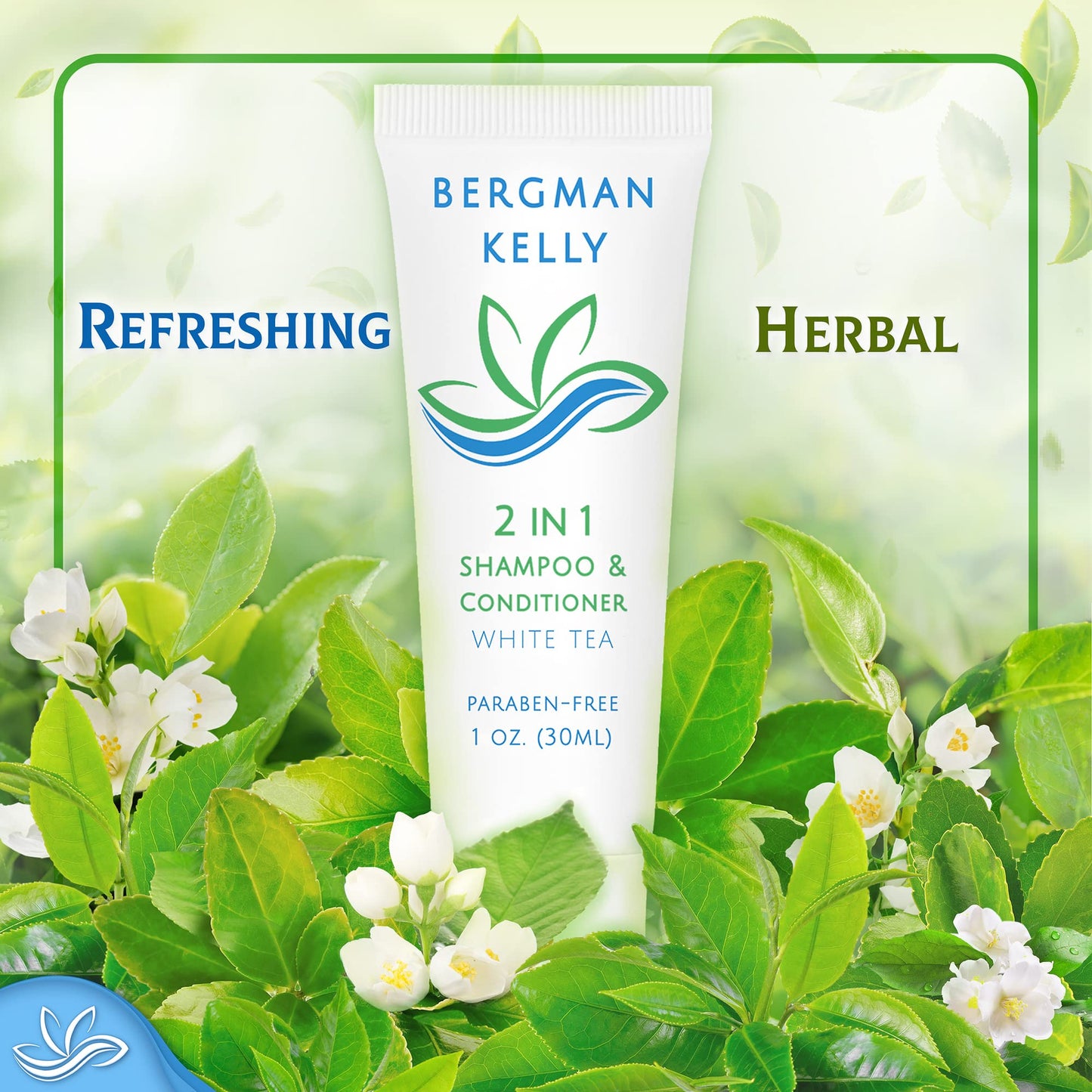 BERGMAN KELLY Travel-Size 2-in-1 Shampoo & Conditioner – White Tea, 50-Pack, 1 fl oz