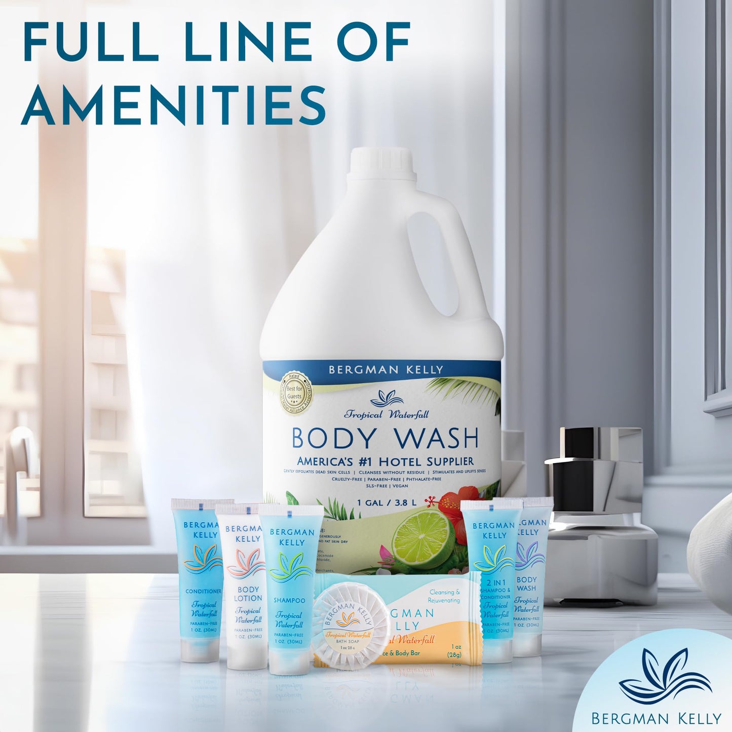 BERGMAN KELLY Refill Gallon Size Body Wash – Tropical Waterfall (128 oz) | Bulk Hotel Amenities