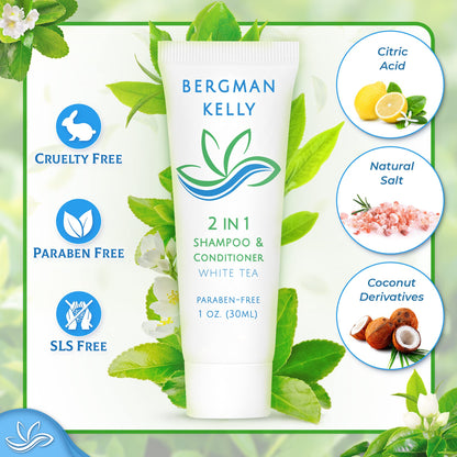 BERGMAN KELLY Travel-Size 2-in-1 Shampoo & Conditioner – White Tea, 50-Pack, 1 fl oz