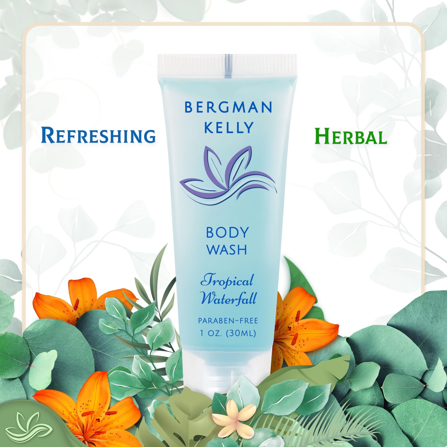 BERGMAN KELLY Travel Size Body Wash 1 oz – Tropical Waterfall, 200-Pack Hotel Bulk