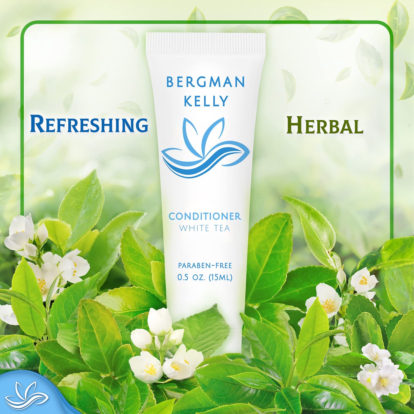 BERGMAN KELLY Rectangular Hotel Soap Bars, Shampoo & Conditioner 3-Piece Set (0.5 oz each, 150 pc, White Tea)