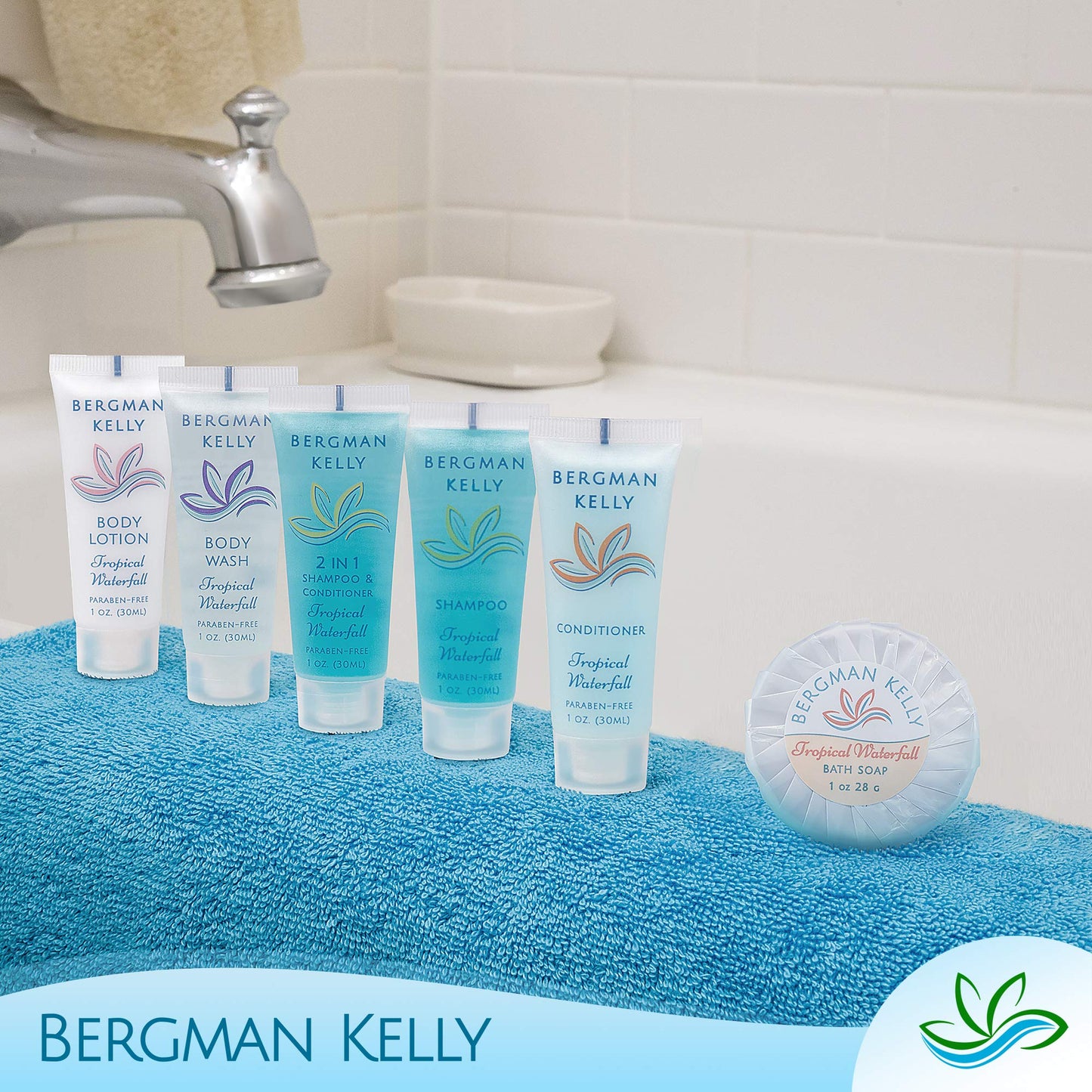 BERGMAN KELLY Travel Size Body Wash 1 oz – Tropical Waterfall, 200-Pack Hotel Bulk
